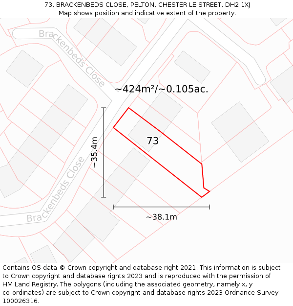 73, BRACKENBEDS CLOSE, PELTON, CHESTER LE STREET, DH2 1XJ: Plot and title map