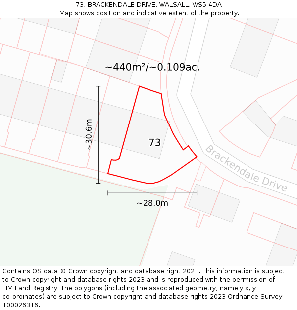 73, BRACKENDALE DRIVE, WALSALL, WS5 4DA: Plot and title map