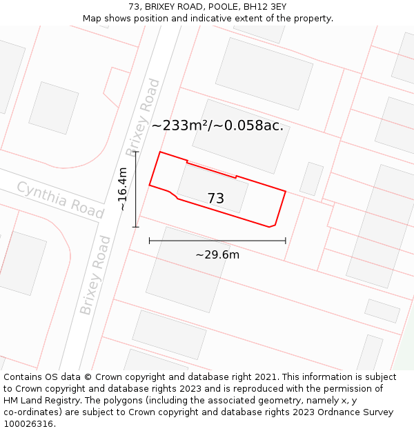 73, BRIXEY ROAD, POOLE, BH12 3EY: Plot and title map