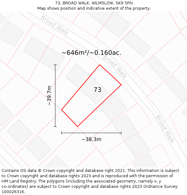 73, BROAD WALK, WILMSLOW, SK9 5PN: Plot and title map