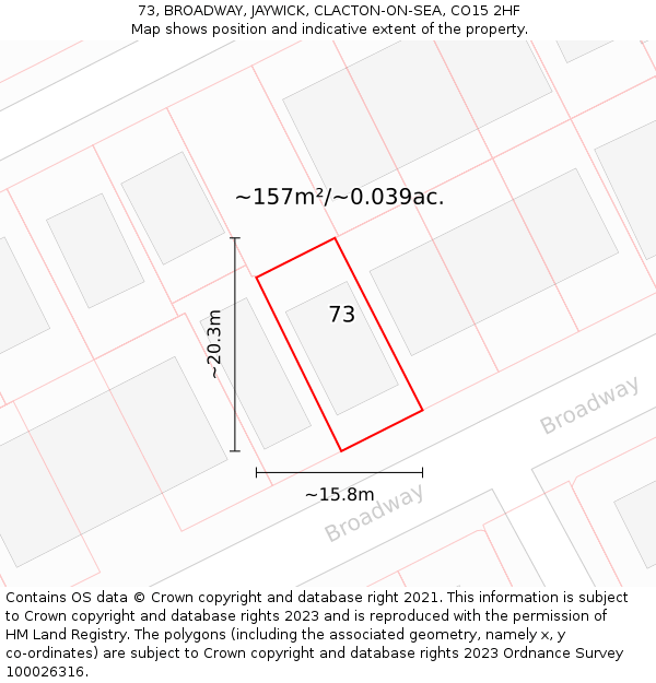 73, BROADWAY, JAYWICK, CLACTON-ON-SEA, CO15 2HF: Plot and title map