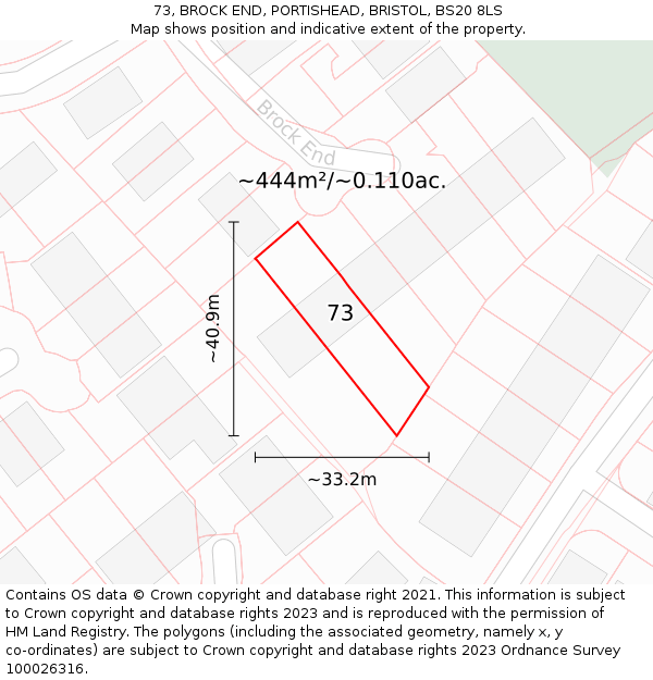 73, BROCK END, PORTISHEAD, BRISTOL, BS20 8LS: Plot and title map