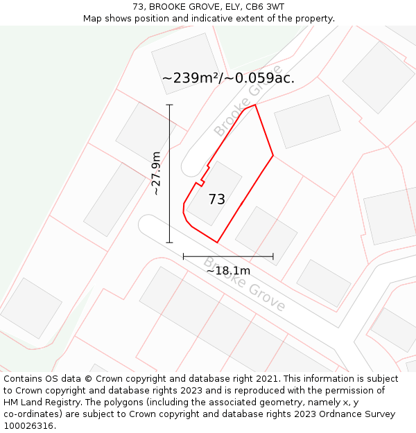 73, BROOKE GROVE, ELY, CB6 3WT: Plot and title map