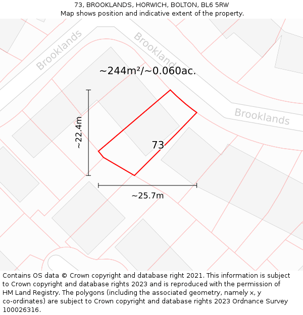 73, BROOKLANDS, HORWICH, BOLTON, BL6 5RW: Plot and title map