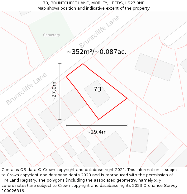 73, BRUNTCLIFFE LANE, MORLEY, LEEDS, LS27 0NE: Plot and title map