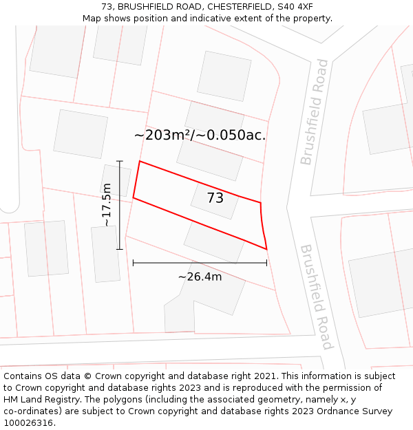 73, BRUSHFIELD ROAD, CHESTERFIELD, S40 4XF: Plot and title map