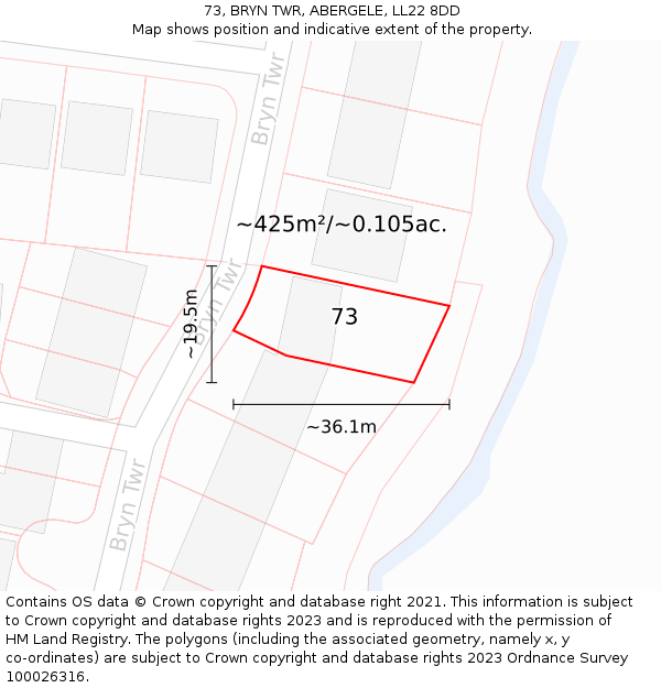 73, BRYN TWR, ABERGELE, LL22 8DD: Plot and title map