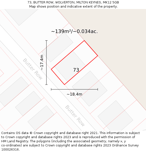 73, BUTTER ROW, WOLVERTON, MILTON KEYNES, MK12 5GB: Plot and title map