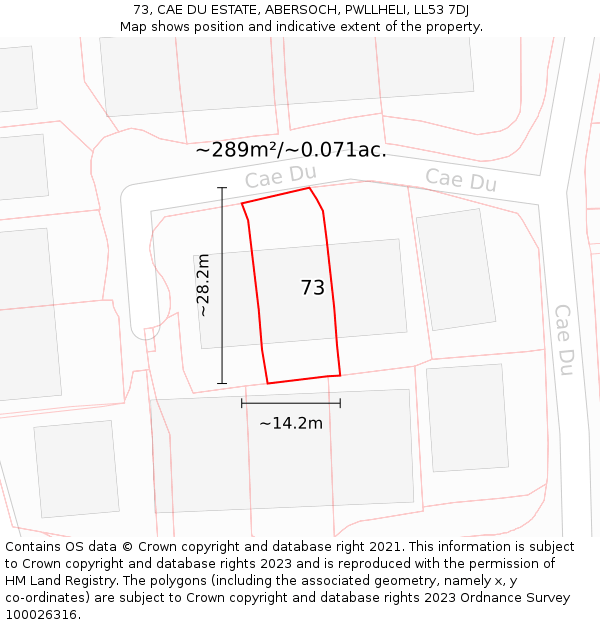 73, CAE DU ESTATE, ABERSOCH, PWLLHELI, LL53 7DJ: Plot and title map