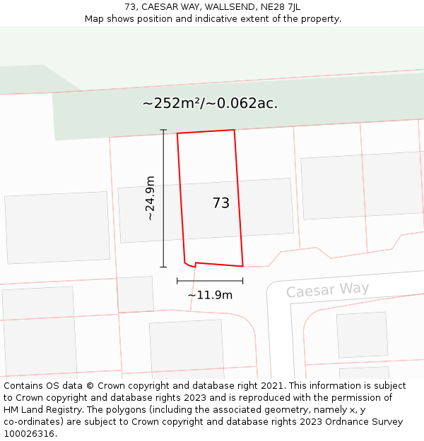 73, CAESAR WAY, WALLSEND, NE28 7JL: Plot and title map
