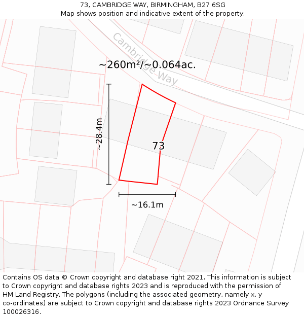 73, CAMBRIDGE WAY, BIRMINGHAM, B27 6SG: Plot and title map
