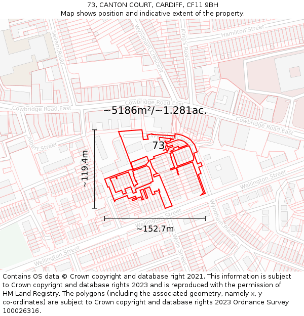 73, CANTON COURT, CARDIFF, CF11 9BH: Plot and title map