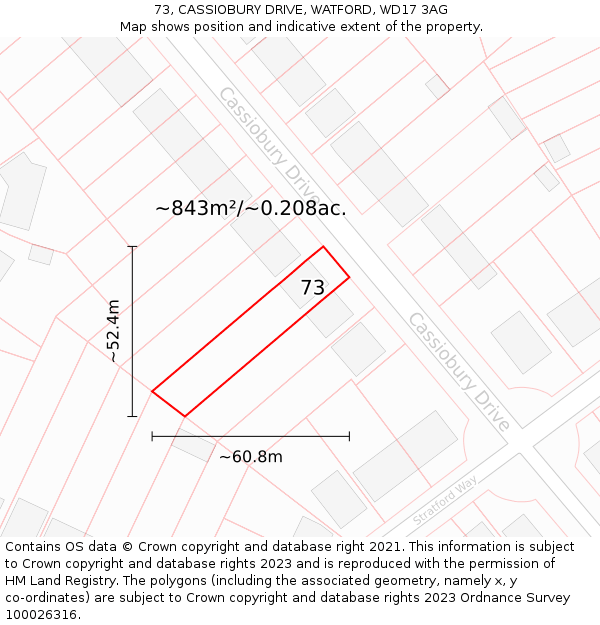 73, CASSIOBURY DRIVE, WATFORD, WD17 3AG: Plot and title map