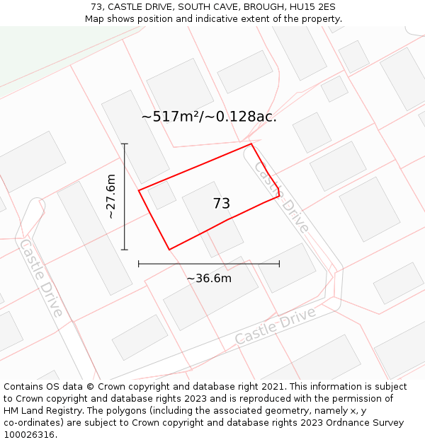 73, CASTLE DRIVE, SOUTH CAVE, BROUGH, HU15 2ES: Plot and title map