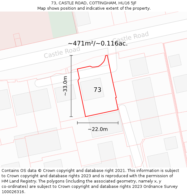 73, CASTLE ROAD, COTTINGHAM, HU16 5JF: Plot and title map