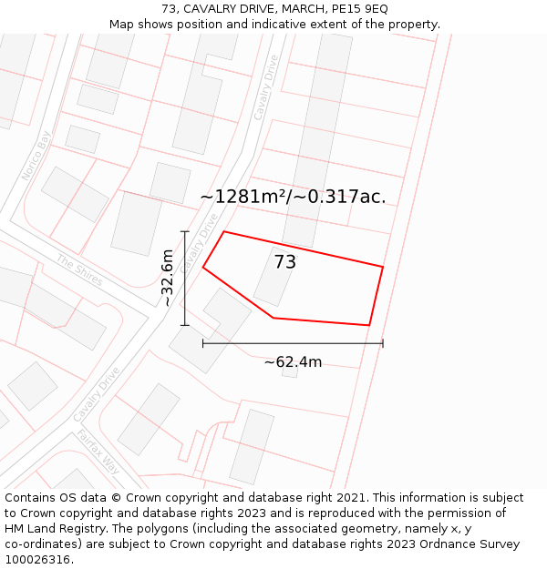 73, CAVALRY DRIVE, MARCH, PE15 9EQ: Plot and title map