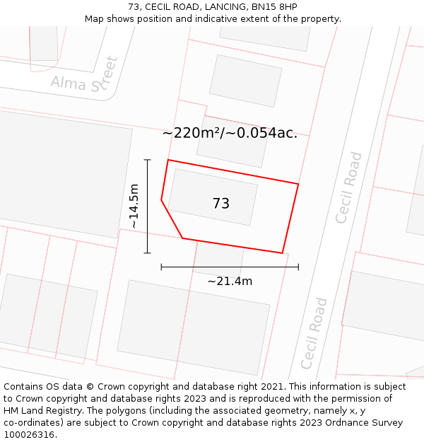 73, CECIL ROAD, LANCING, BN15 8HP: Plot and title map