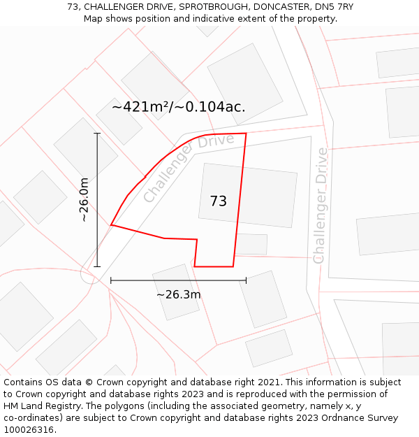 73, CHALLENGER DRIVE, SPROTBROUGH, DONCASTER, DN5 7RY: Plot and title map