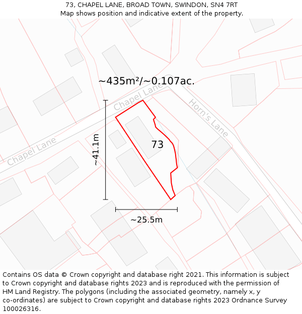 73, CHAPEL LANE, BROAD TOWN, SWINDON, SN4 7RT: Plot and title map