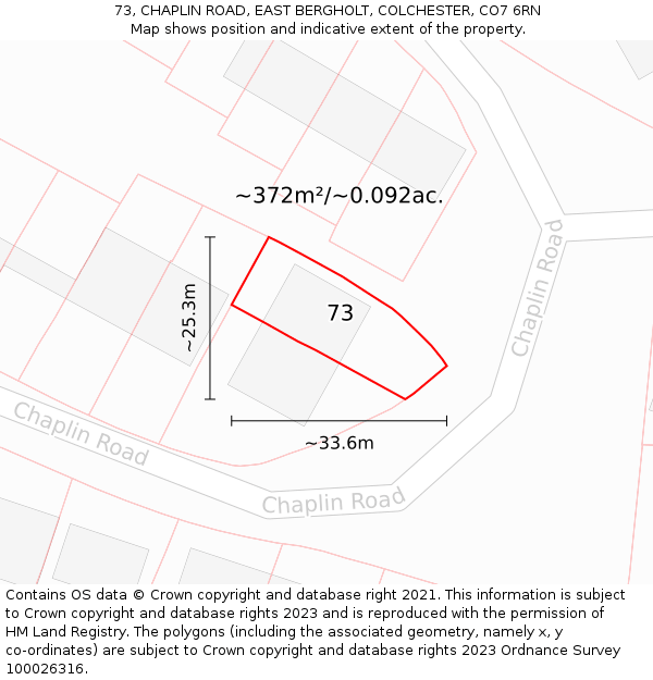 73, CHAPLIN ROAD, EAST BERGHOLT, COLCHESTER, CO7 6RN: Plot and title map