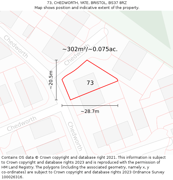 73, CHEDWORTH, YATE, BRISTOL, BS37 8RZ: Plot and title map