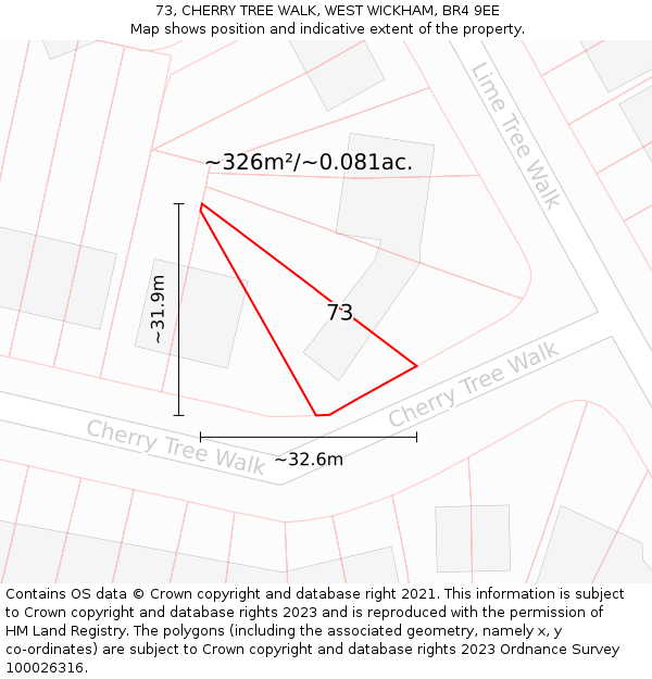 73, CHERRY TREE WALK, WEST WICKHAM, BR4 9EE: Plot and title map