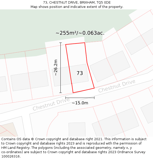 73, CHESTNUT DRIVE, BRIXHAM, TQ5 0DE: Plot and title map