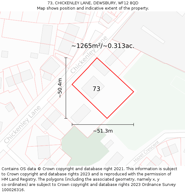 73, CHICKENLEY LANE, DEWSBURY, WF12 8QD: Plot and title map