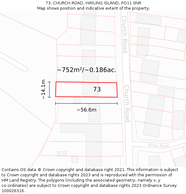 73, CHURCH ROAD, HAYLING ISLAND, PO11 0NR: Plot and title map