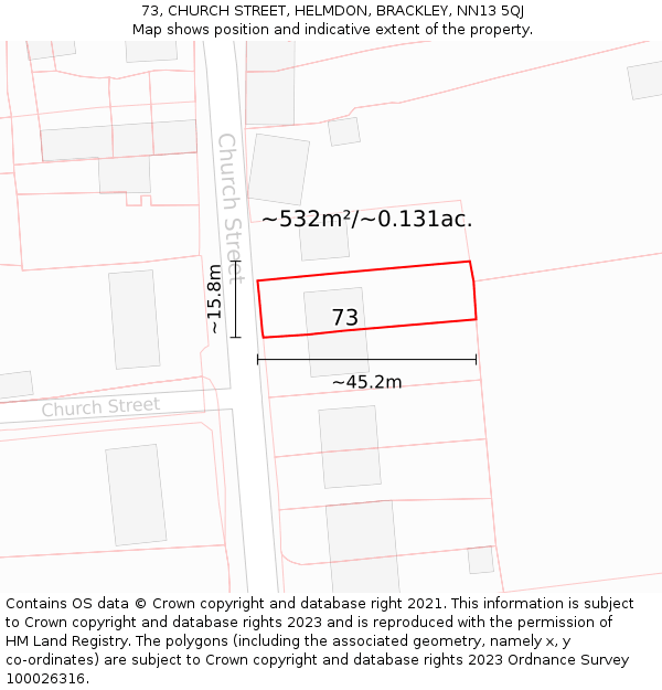 73, CHURCH STREET, HELMDON, BRACKLEY, NN13 5QJ: Plot and title map