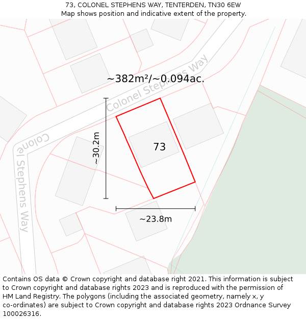 73, COLONEL STEPHENS WAY, TENTERDEN, TN30 6EW: Plot and title map