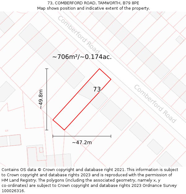 73, COMBERFORD ROAD, TAMWORTH, B79 8PE: Plot and title map