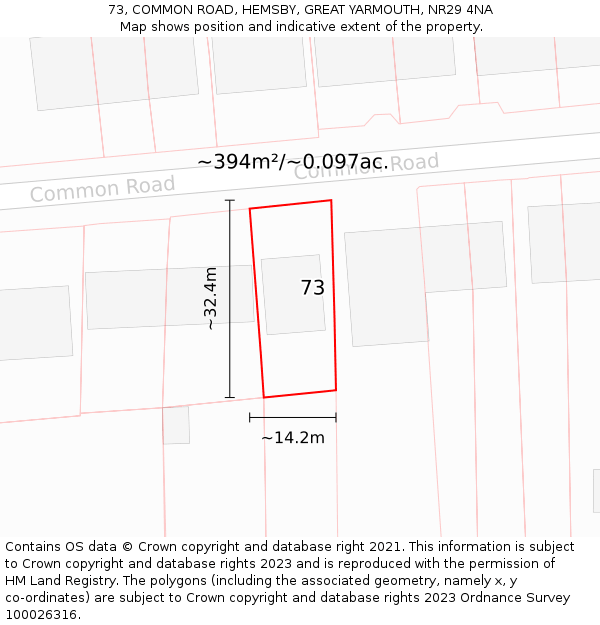 73, COMMON ROAD, HEMSBY, GREAT YARMOUTH, NR29 4NA: Plot and title map
