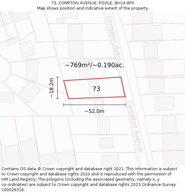 73, COMPTON AVENUE, POOLE, BH14 8PX: Plot and title map