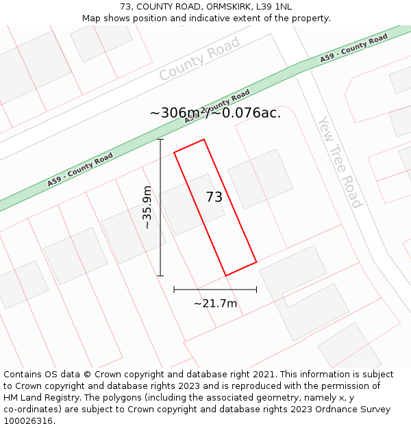 73, COUNTY ROAD, ORMSKIRK, L39 1NL: Plot and title map
