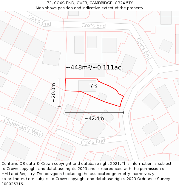 73, COXS END, OVER, CAMBRIDGE, CB24 5TY: Plot and title map