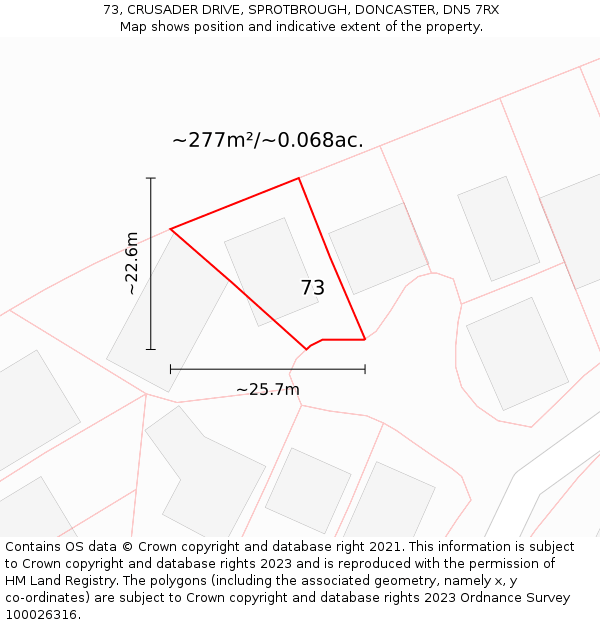 73, CRUSADER DRIVE, SPROTBROUGH, DONCASTER, DN5 7RX: Plot and title map