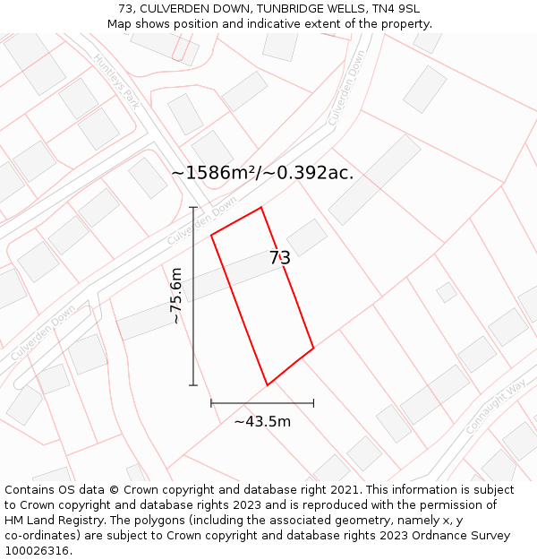 73, CULVERDEN DOWN, TUNBRIDGE WELLS, TN4 9SL: Plot and title map
