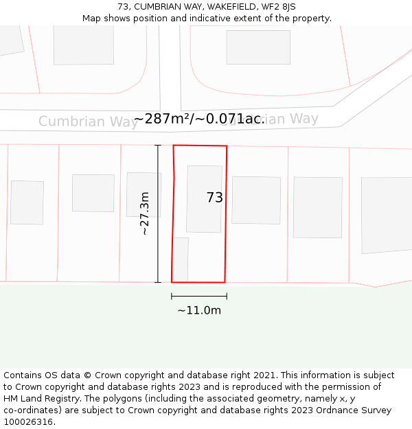 73, CUMBRIAN WAY, WAKEFIELD, WF2 8JS: Plot and title map