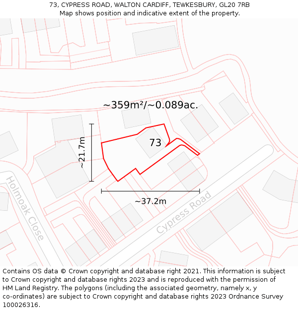 73, CYPRESS ROAD, WALTON CARDIFF, TEWKESBURY, GL20 7RB: Plot and title map