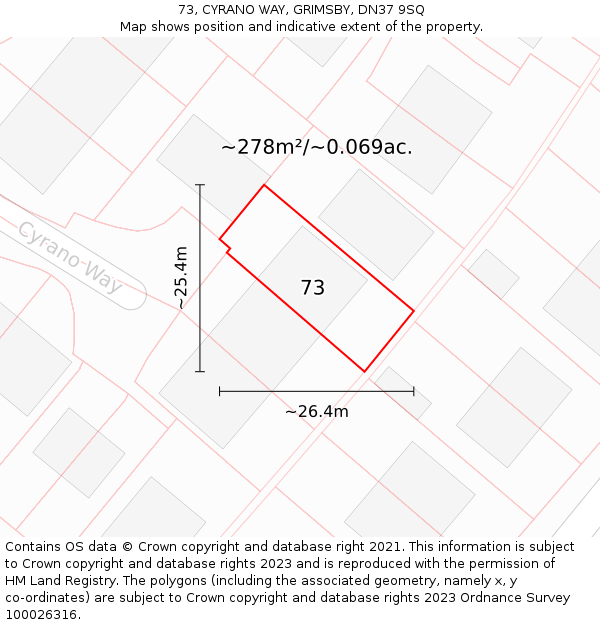 73, CYRANO WAY, GRIMSBY, DN37 9SQ: Plot and title map