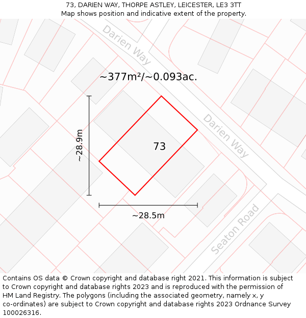 73, DARIEN WAY, THORPE ASTLEY, LEICESTER, LE3 3TT: Plot and title map