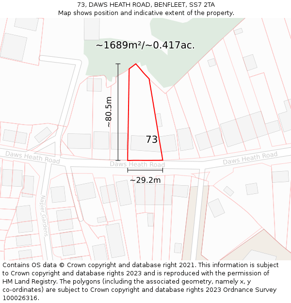 73, DAWS HEATH ROAD, BENFLEET, SS7 2TA: Plot and title map
