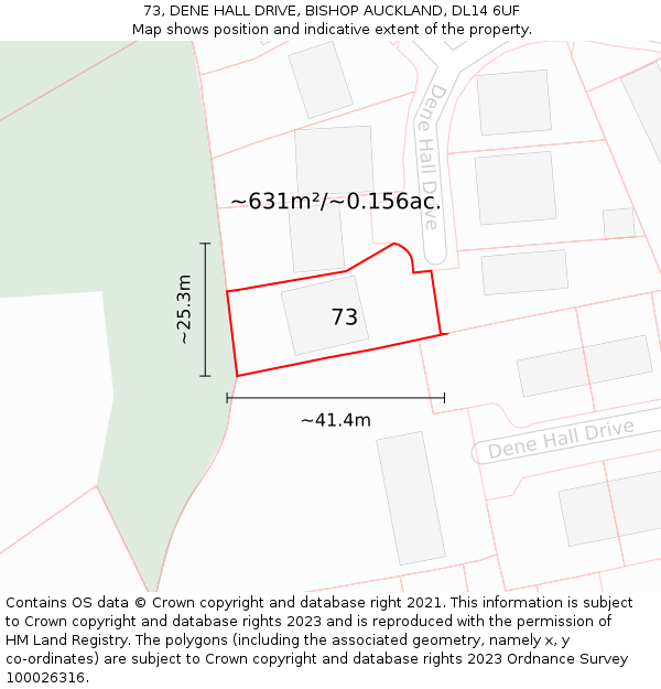 73, DENE HALL DRIVE, BISHOP AUCKLAND, DL14 6UF: Plot and title map