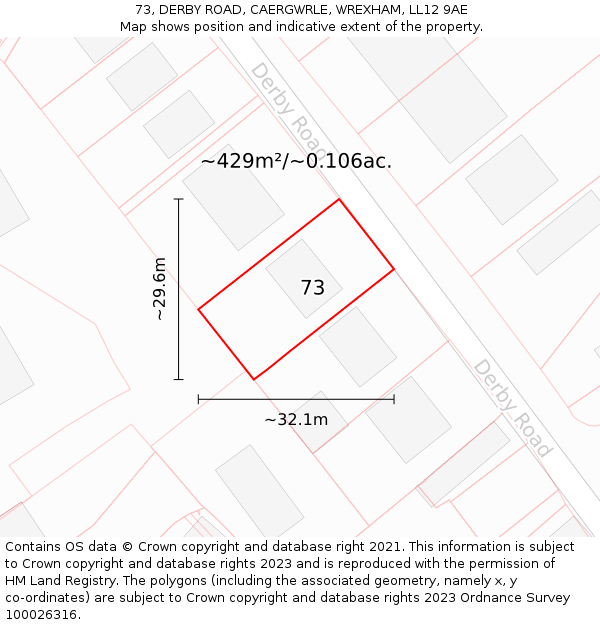 73, DERBY ROAD, CAERGWRLE, WREXHAM, LL12 9AE: Plot and title map