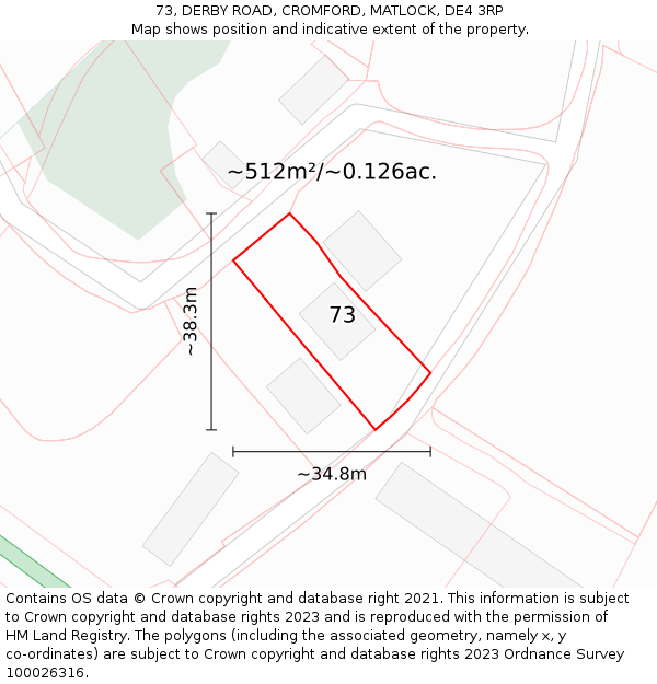 73, DERBY ROAD, CROMFORD, MATLOCK, DE4 3RP: Plot and title map