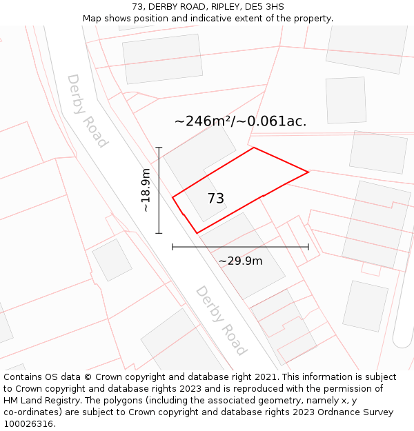 73, DERBY ROAD, RIPLEY, DE5 3HS: Plot and title map