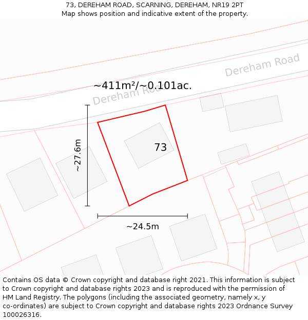 73, DEREHAM ROAD, SCARNING, DEREHAM, NR19 2PT: Plot and title map