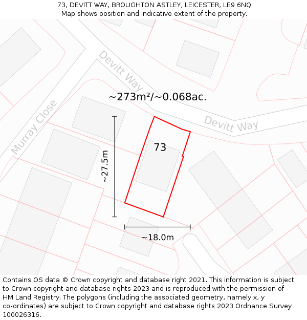 73, DEVITT WAY, BROUGHTON ASTLEY, LEICESTER, LE9 6NQ: Plot and title map