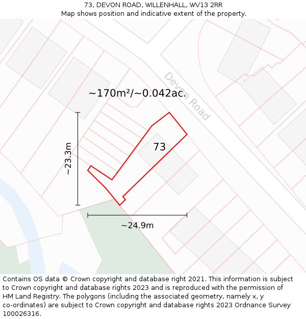 73, DEVON ROAD, WILLENHALL, WV13 2RR: Plot and title map